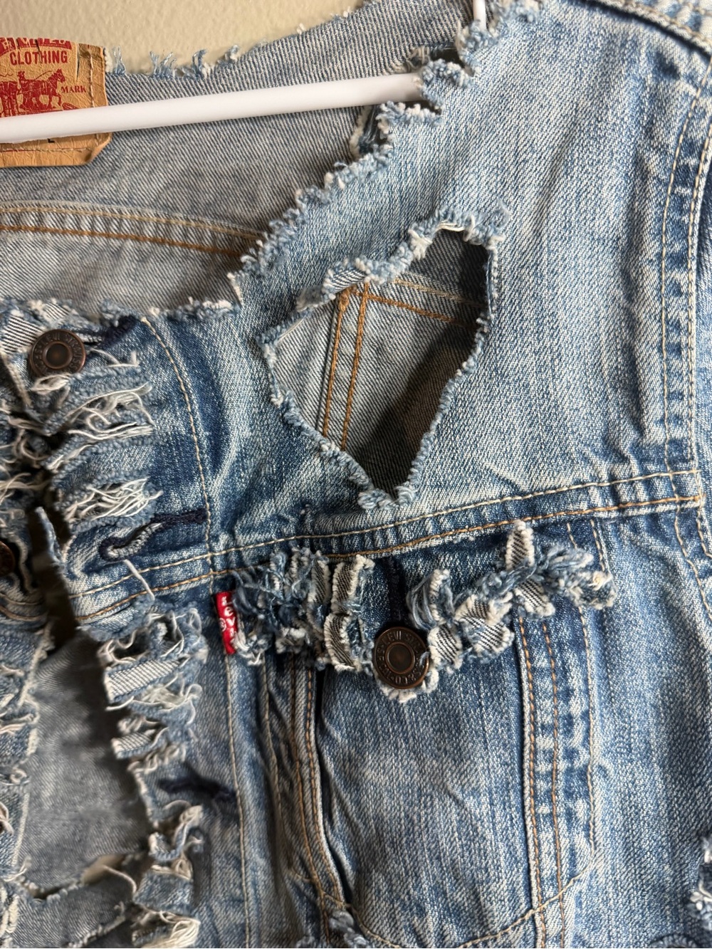 Custom Handmade Distressed Levi's Denim Trucker Jacket L Grunge Punk - Picture 6 of 16